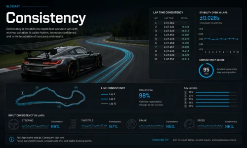 Consistent lap times in sim racing with focus on race pace and repeatability