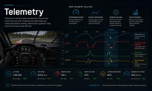 Telemetry and data analysis in sim racing with braking throttle and lap times